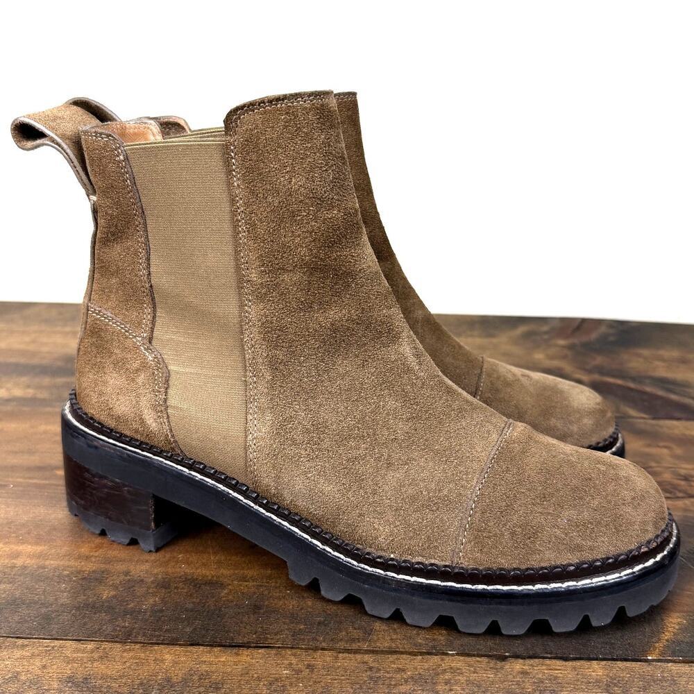 See By Chloe Mallory Taupe Tan Suede Chelsea Boots Women's EU 40 US 9.5 Lug Sole